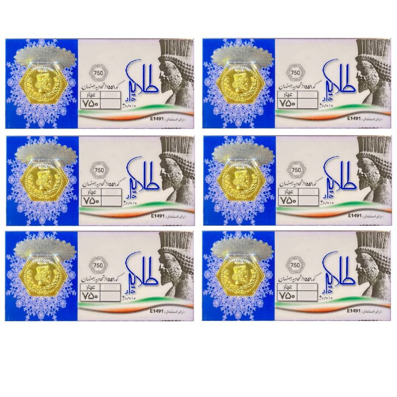 شمش طلا 18 عیار طلایار مدل p350 بسته 6 عددی